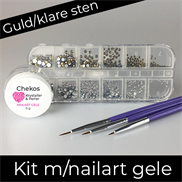 Kit med nailart gele og krystaller - guld/klar
